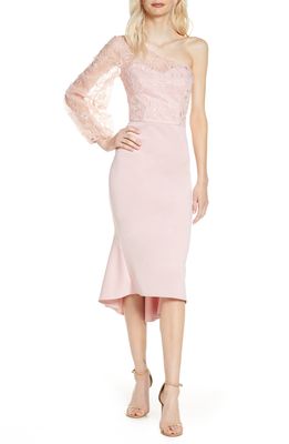Chi Chi London Krissie One-Shoulder High/Low Cocktail Dress in Pink