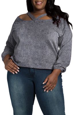 Poetic Justice Cutout V-Neck Knit Top in Grey