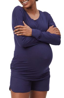 Stowaway Collection Long Sleeve Maternity Lounge T-Shirt in Navy
