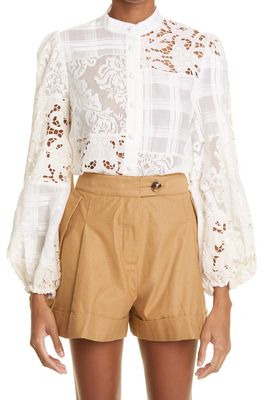 Zimmermann Andie Patchwork Cotton Blend Blouse in Patchwork Lace