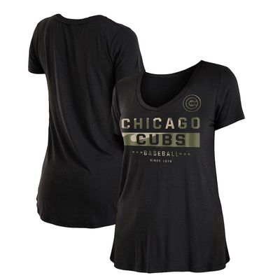 Women's New Era Black Chicago Cubs 2021 Armed Forces Day Brushed V-Neck T-Shirt