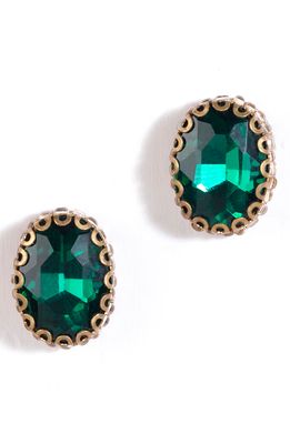 Deepa Gurnani Aria Oval Crystal Stud Earrings in Emerald
