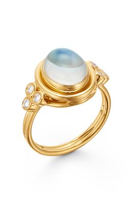 Temple St. Clair Classic Oval Ring with Diamonds in Yellow Gold/Blue Moonstone