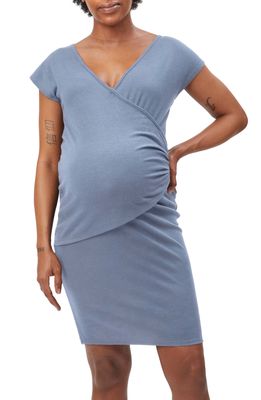 Stowaway Collection Drop Shoulder Maternity/Nursing Dress in Slate Blue