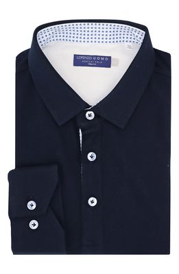 Lorenzo Uomo Men's Trim Fit Long Sleeve Polo Shirt in Navy