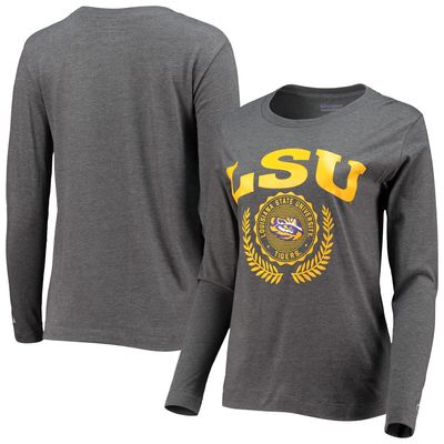 Women's Champion Heathered Charcoal LSU Tigers University Laurels Long Sleeve T-Shirt