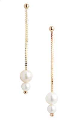 Poppy Finch Double Cultured Pearl Box Chain Drop Earrings in Yellow Gold