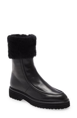 Pas de Rouge Ada Genuine Shearling Cuff Boot in Black Leather/Black Fur