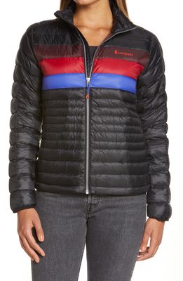 Cotopaxi Women's Fuego Water Resistant Down Jacket in Black Stripes