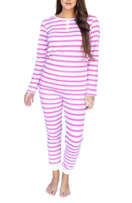 Sant and Abel Stripe Henley Cotton Pajamas in Peony