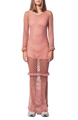 AYNI Crochet Long Sleeve Dress in Coral