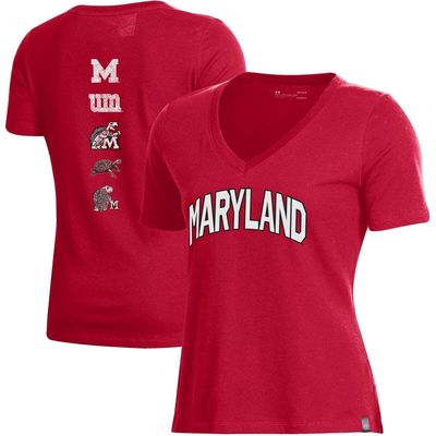 Women's Under Armour Red Maryland Terrapins Spine Print V-Neck T-Shirt