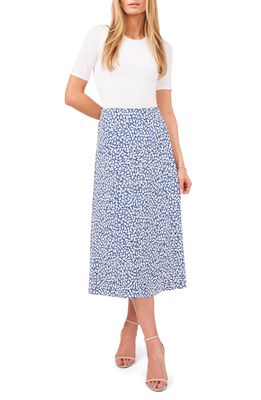 Chaus Floral Print Midi Skirt in Denim Blue