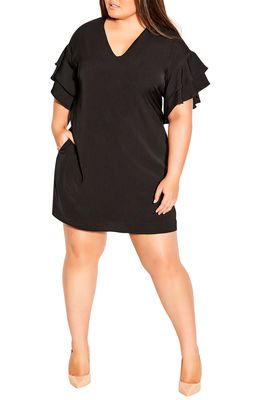 City Chic Double Frill A-Line Dress in Black
