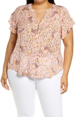 Wit & Wisdom Animal Print Button-Up Top in Soft Pink/multi