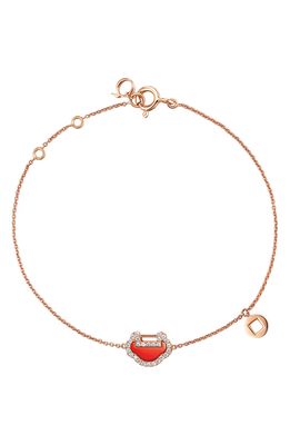 Qeelin Petite Yu Yi Red Agate & Diamond Station Bracelet in Rose Gold