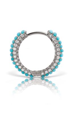 Maria Tash Single Turquoise & Diamond Pave Huggie Hoop Earring in White Gold