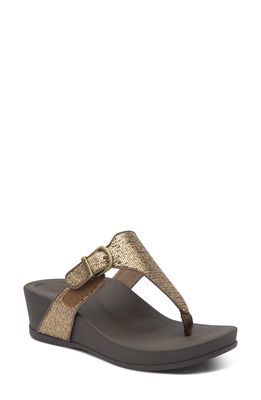 Aetrex Kate Water Resistant Wedge Flip Flop in Bronze Faux Leather