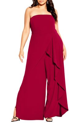 City Chic Attract Strapless Jumpsuit in Currant