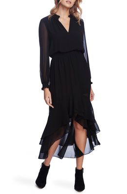 1.STATE Chiffon Long Sleeve High/Low Dress in Rich Black