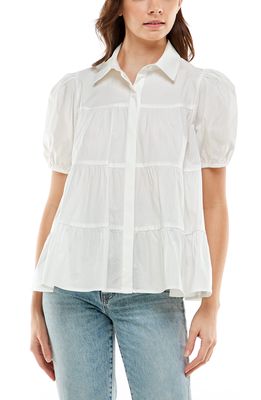 WAYF Canossa Tiered Puff Sleeve Blouse in Ivory