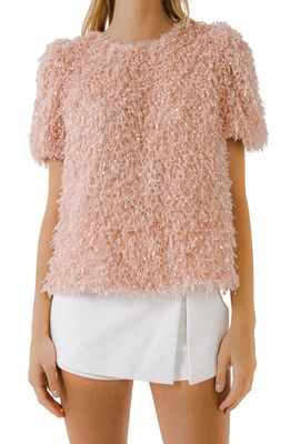 English Factory Fuzzy Puff Sleeve Top in Blush