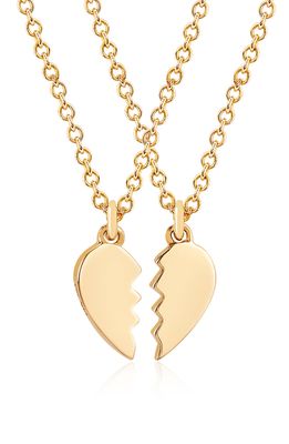 EF Collection 14K Gold Mini Heart Pair of Friendship Necklaces in Yellow Gold