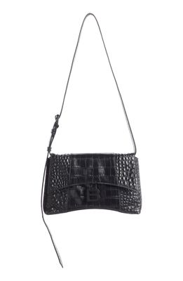 Balenciaga Extra Small Downtown Croc Embossed Leather Shoulder Bag in Black