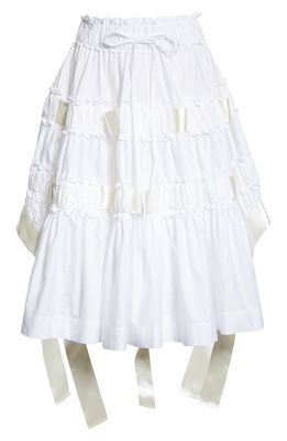 Simone Rocha Satin Ribbon Cotton Midi Skirt in White