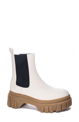 Chinese Laundry Jenny Platform Chelsea Boot in Cream Smooth