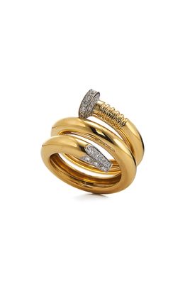 David Webb Diamond Nail Bypass Ring in Yellow Gold