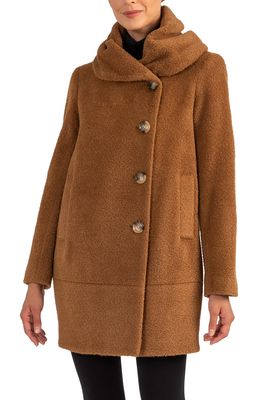 Sofia Cashmere Cocoon Wool & Alpaca Blend Boucle Coat in Camel
