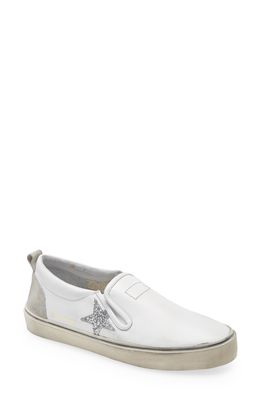 Golden Goose Hanami Slip-On Sneaker in White Leather/Silver Glitter