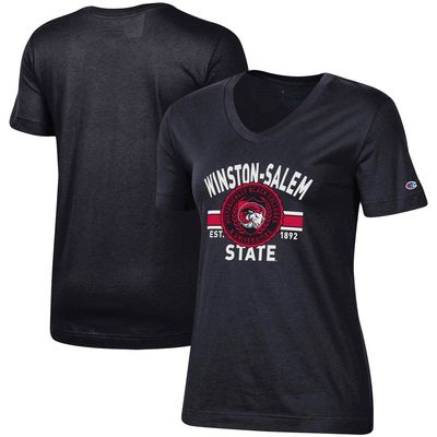 Women's Champion Black Winston-Salem State Rams Primary Logo V-Neck T-Shirt