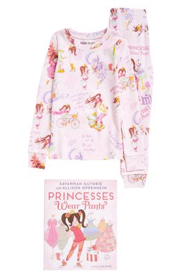Books to Bed 'Princesses Wear Pants' Fitted Two-Piece Pajamas & Book Set in Pink