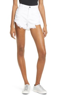 HIDDEN JEANS High Waist Frayed Hem Cutoff Denim Shorts in White