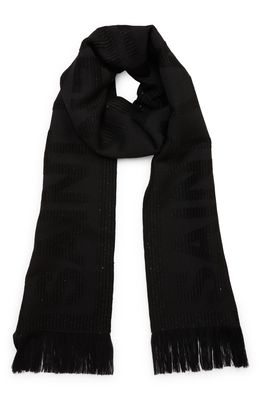 Saint Laurent Logo Sequin Wool Blend Scarf in Black/Black