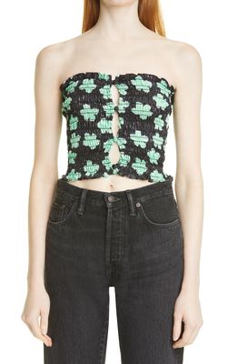 Amy Crookes Floral Print Shirred Tube Top in Midnight Daisy