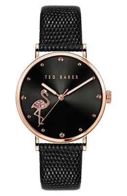 Ted Baker London Ted Bake London Phylipa Crystal Flamingo Leather Strap Watch