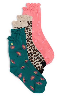 Lele Sadoughi Set of 3 Sweetheart Safari Ankle Socks in Leopard Daisy