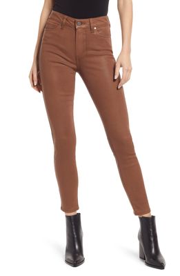 PAIGE Bombshell Coated Skinny Ankle Jeans in Cognac Luxe Coating