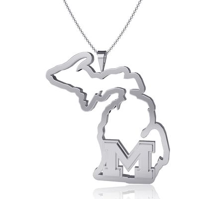 Women's Dayna Designs Silver Michigan Wolverines Team State Outline Necklace