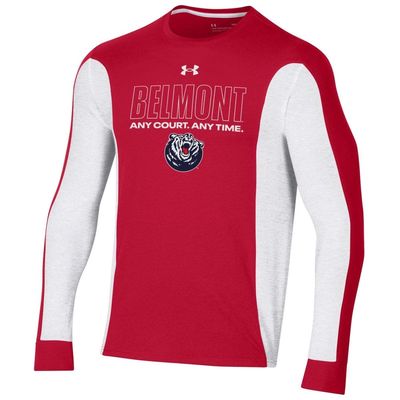 Men's Under Armour Red Belmont Bruins On-Court Shooter Bench Long Sleeve T-Shirt