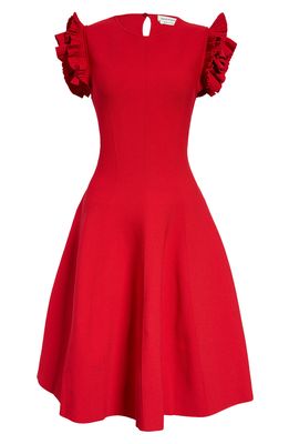Alexander McQueen Frill Sculpted Knit Fit & Flare Dress in Welsh Red