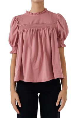 Free the Roses Smock Detail Cotton Knit Top in Mauve
