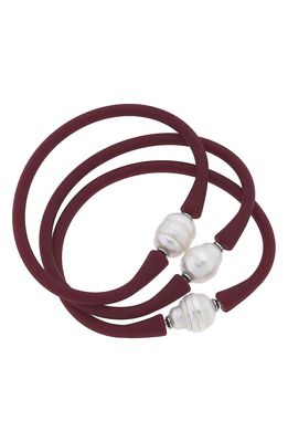 Canvas Jewelry Set of 3 Bali Freshwater Pearl Silicone Bracelets in Burgundy