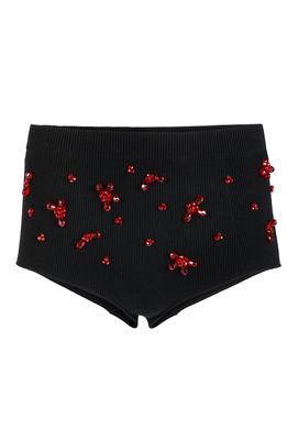 Simone Rocha Embellished Knit High Waist Hot Pants in Black/Red
