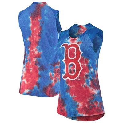 Women's Majestic Threads Red/Blue Boston Red Sox Tie-Dye Tri-Blend Muscle Tank Top