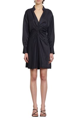 sandro Celia Long Sleeve Ruched Minidress in Navy Blue