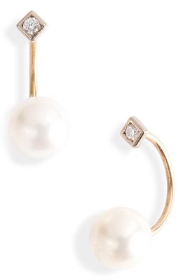 Poppy Finch Pearl & Diamond Threaded Earrings in Yellow Gold/Pearl